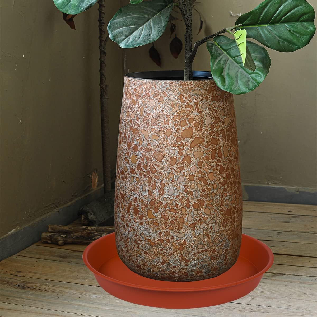 2 Pack of 18 19 inch Plant Saucer Tray (16.5 inch Base), 2.7" Depth, Heavy Duty Plastic Saucer 19" Round, Plant Tray for Pots, Flower Plant Saucers for Indoors (19 inch, Terracotta)