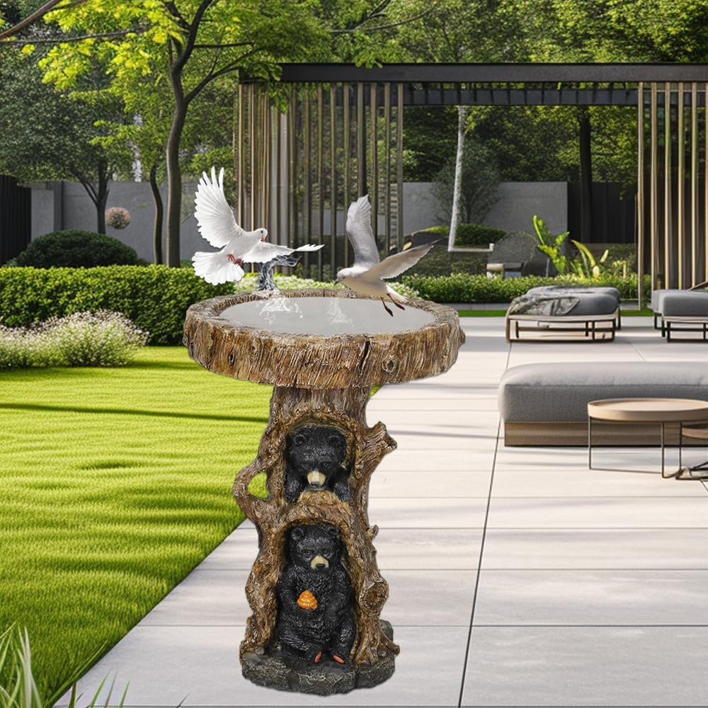 23.6”Tall Resin fiber Outdoor Bird Baths for Garden - Outdoor Standing Birdbath, Woodland Tree Trunk Decoration Yard Statue，Pedestal Birdbaths for Outdoors, Garden, Patio, Lawn, Backyard (23.6''H)