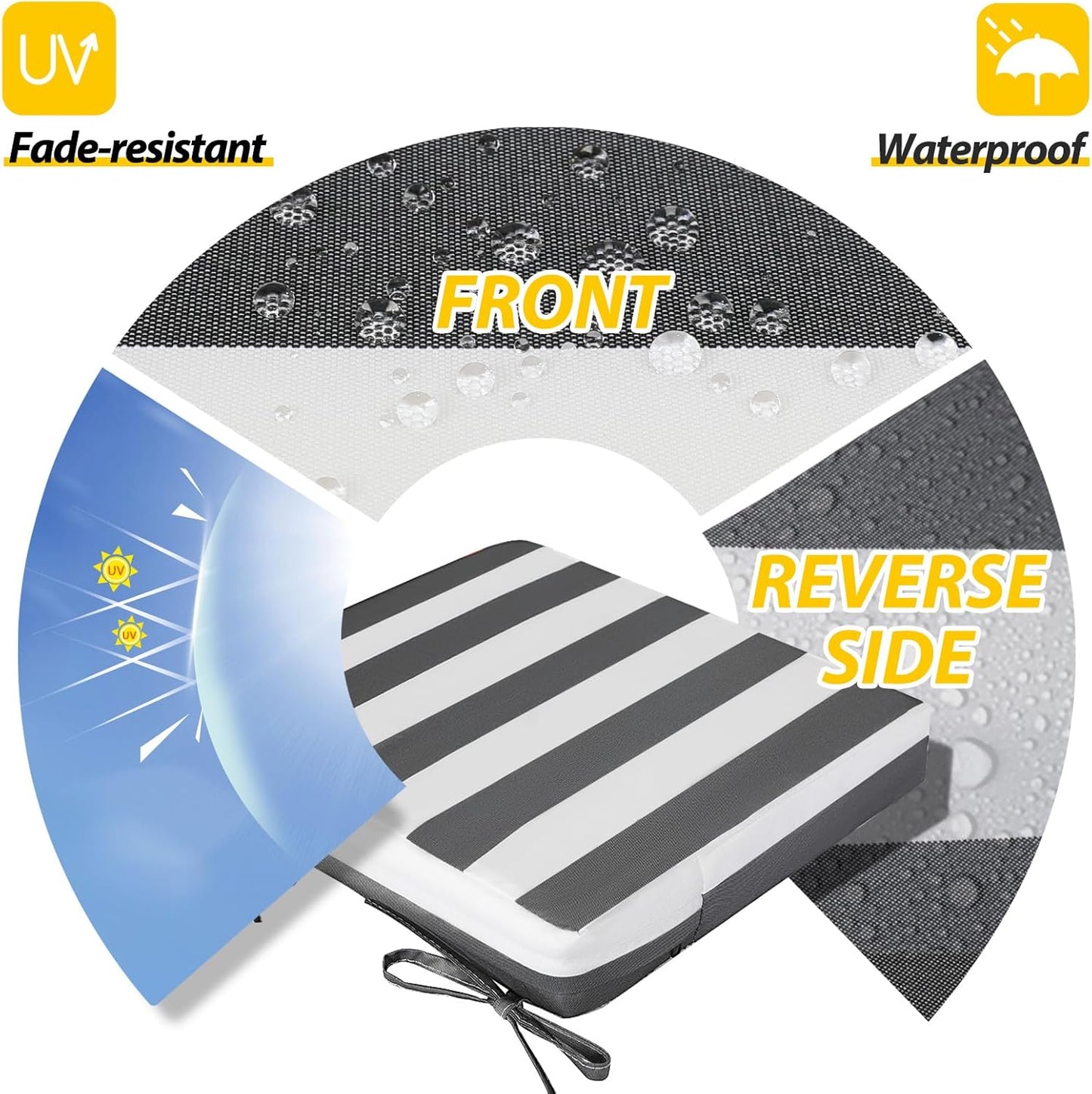 AAAAAcessories Outdoor Seat Cushions for Chairs, Waterproof, Fade-Resistant Patio Furniture Replacement Cushions, 21" x 21" x 4", Set of 2, Gray Cabana Stripe