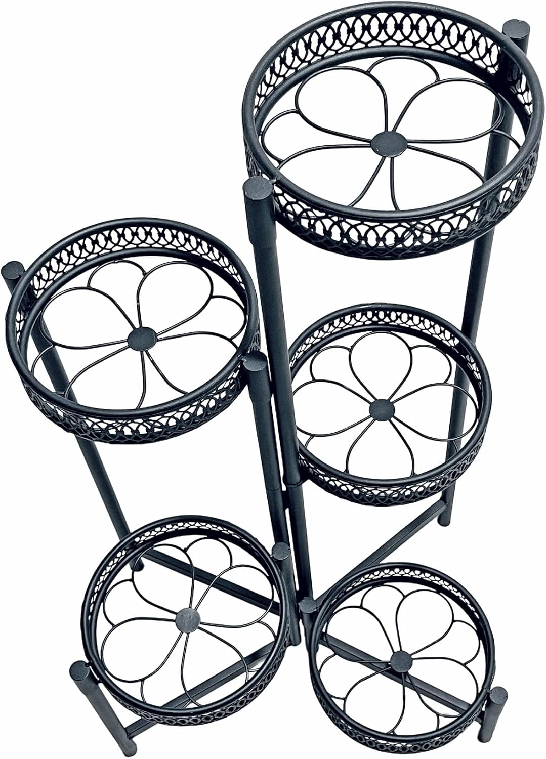 Plant Stand Indoor Outdoor, 5 Tier Corner Metal Flower Display Holder Stand, Folding Tall Plant Rack for Patio Balcony Porch Garden Living Room House, Heavy Duty Wrought Iron Plant Shelf - BlackFlower