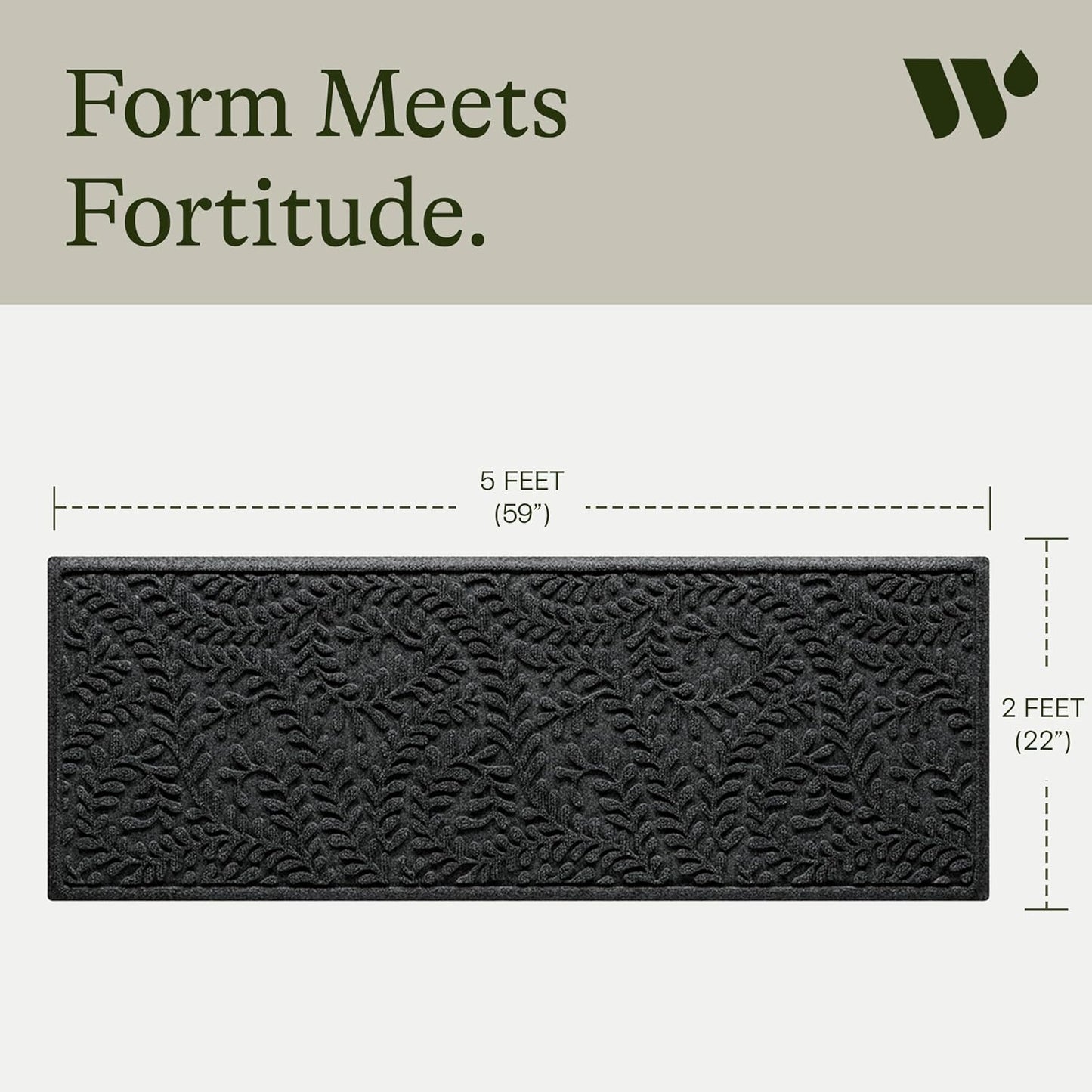 WaterHog Indoor/Outdoor Door Mat, 2' x 5', Made in USA, Durable & Skid-Resistant Front Door Rug, Decorative, Water-Trapping & Heavy-Duty Entryway Floor Mat for Your Home, Boxwood Collection, Charcoal