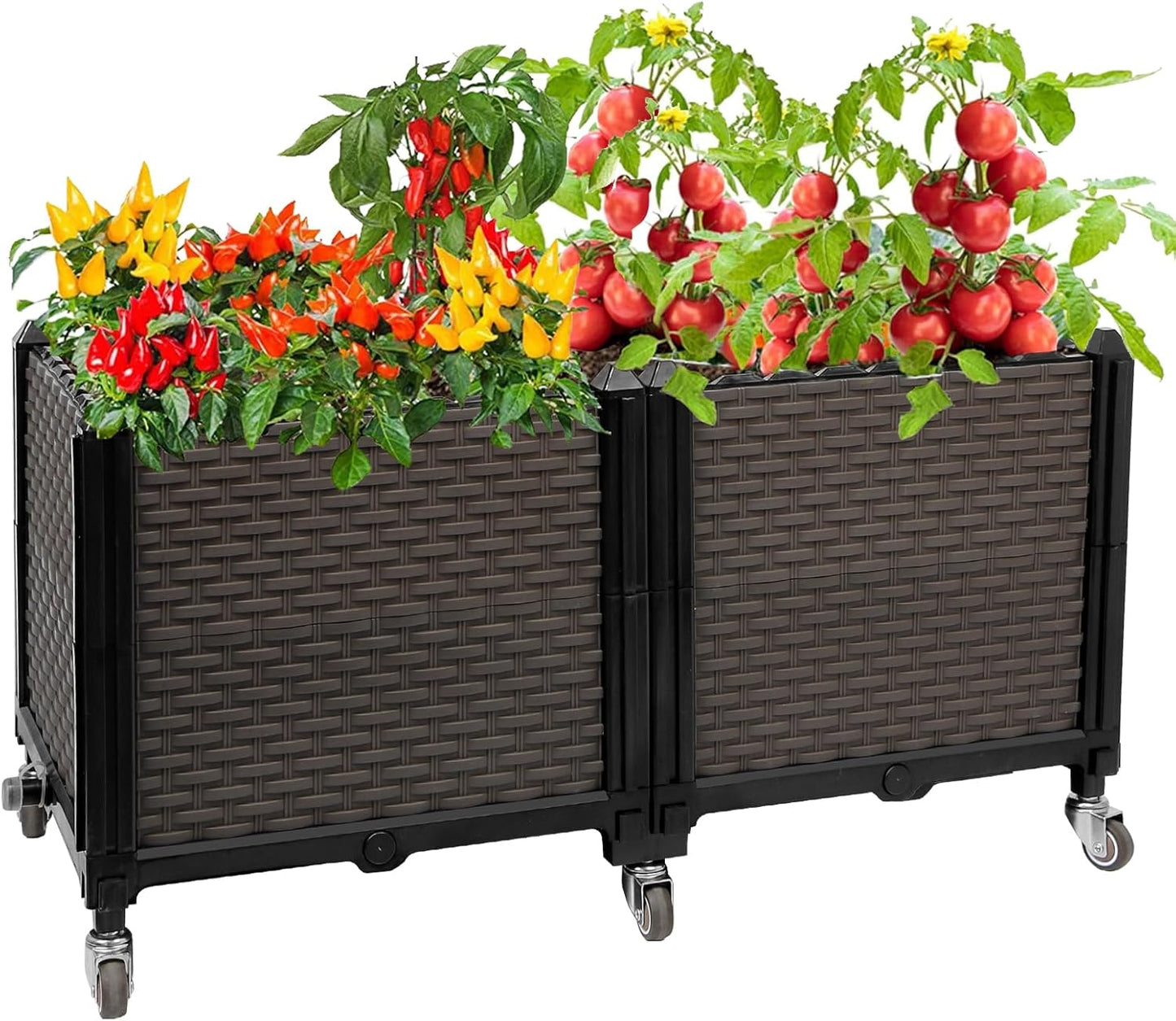 Raised Plant Box with Wheels 31.5"x15.7"x16.1", Raised Beds for Gardening Self Watering, Durable Metal Lockable Casters, Rectangular Garden Planter Perfect for Garden Patio Balcony Deck