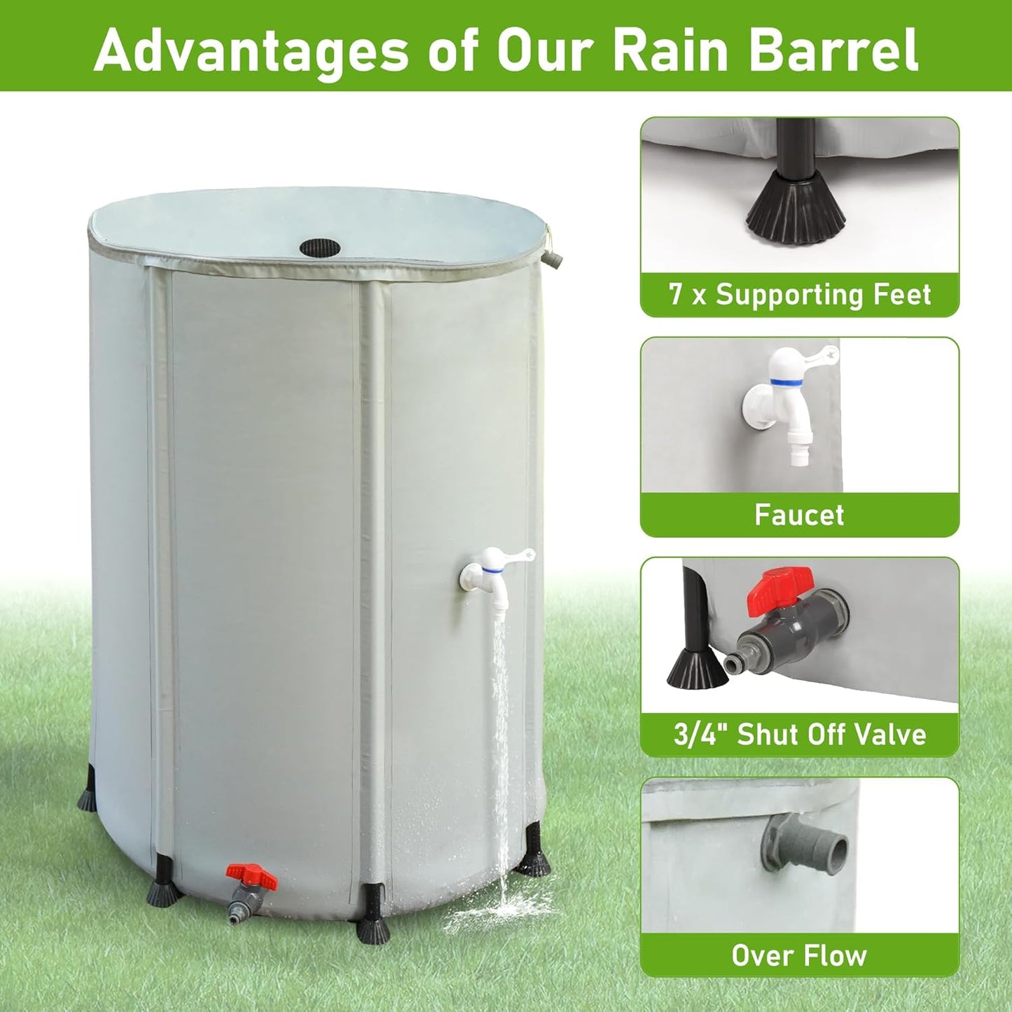 lukar 100 Gallon Collapsible Rain Water Collection Barrel, Foldable Rain Barrel to Collect Rainwater, Portable Rainwater Collection System with Filter, Spigot, Overflow, Teflon Tape, Fixed Ring
