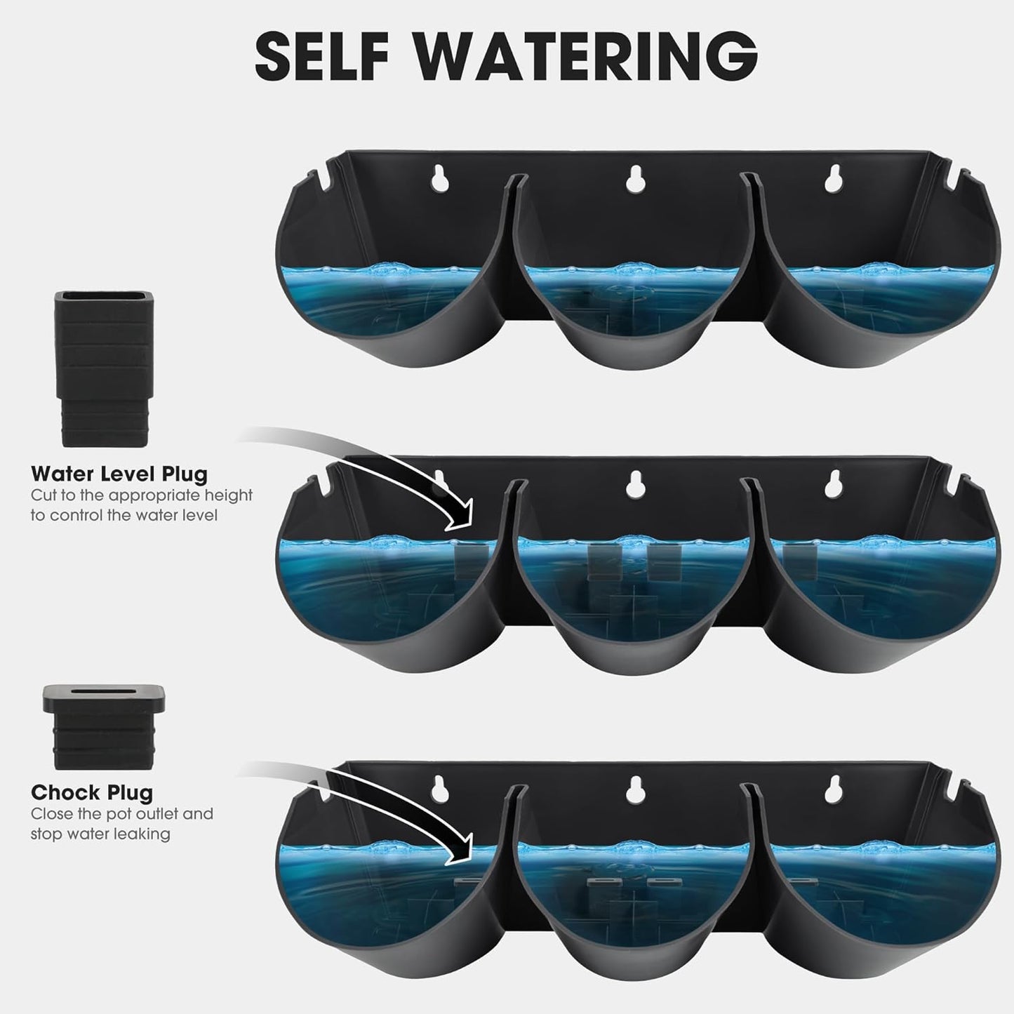 Worth Garden Upgraded 12 Sets (36-Pocket) Self Watering Stackable Vertical Planters - Wall Mounted Plastic Plant Grow Pots fr Strawberries Flowers Herbs - Indoor Outdoor Green Wall Decoration (Black)