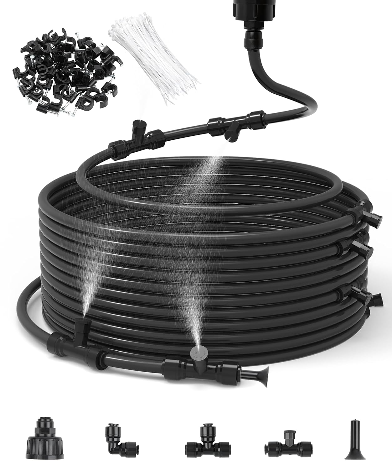 75FT Misters for Outside Patio Misters for Cooling (27 Mist Nozzles) Outdoor Water Patio Hose Greenhouse Mister System Outside Mist Backyard Trampoline for Waterpark Watering Misters for Cooling