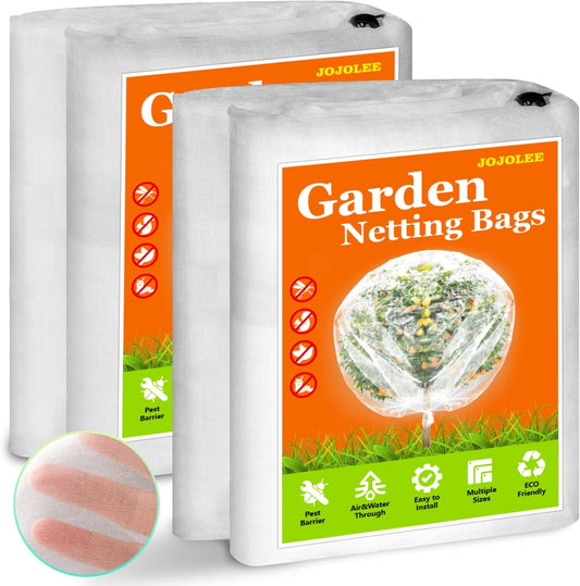 JOJOLEE Fruit Tree Netting for Garden Protection, 2Pcs 9.8 x 9.8FT Insect Bird Nettings with Zipper and Drawstring, Plant Cover Mesh Net Bags for Blueberry Bushes, Tomatoes, Flowers