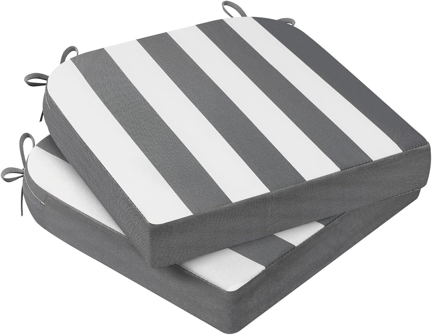 AAAAAcessories Outdoor Seat Cushions for Chairs, Waterproof, Fade-Resistant Patio Furniture Replacement Cushions, 17" x 16" x 2", Set of 2, Gray Cabana Stripe