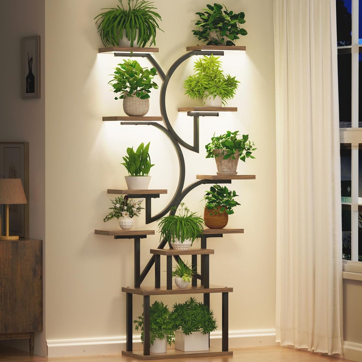 65" Tall Plant Stand Indoor with Grow Light - 11 Tier Tall Metal Shelf for Multiple Potted Plants,Space-Saving Indoor Plant Rack ,Corner Flower Plant Holder for Living Room, Patio