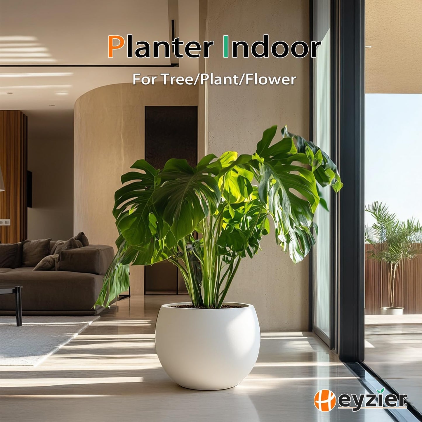 Ball Fiberstone Planter Outdoor Indoor, Large Tall Plant Pots for Front Porch, Patio, Garden (White, 20 inch)