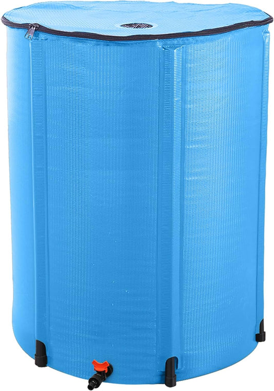 100 Gallon Collapsible Rain Barrel, Water Storage Tank, Portable Rainwater Collection System, Rain Catcher Barrel with Spigots and Overflow Kit, Rain Water Barrel Collector for Garden, Blue