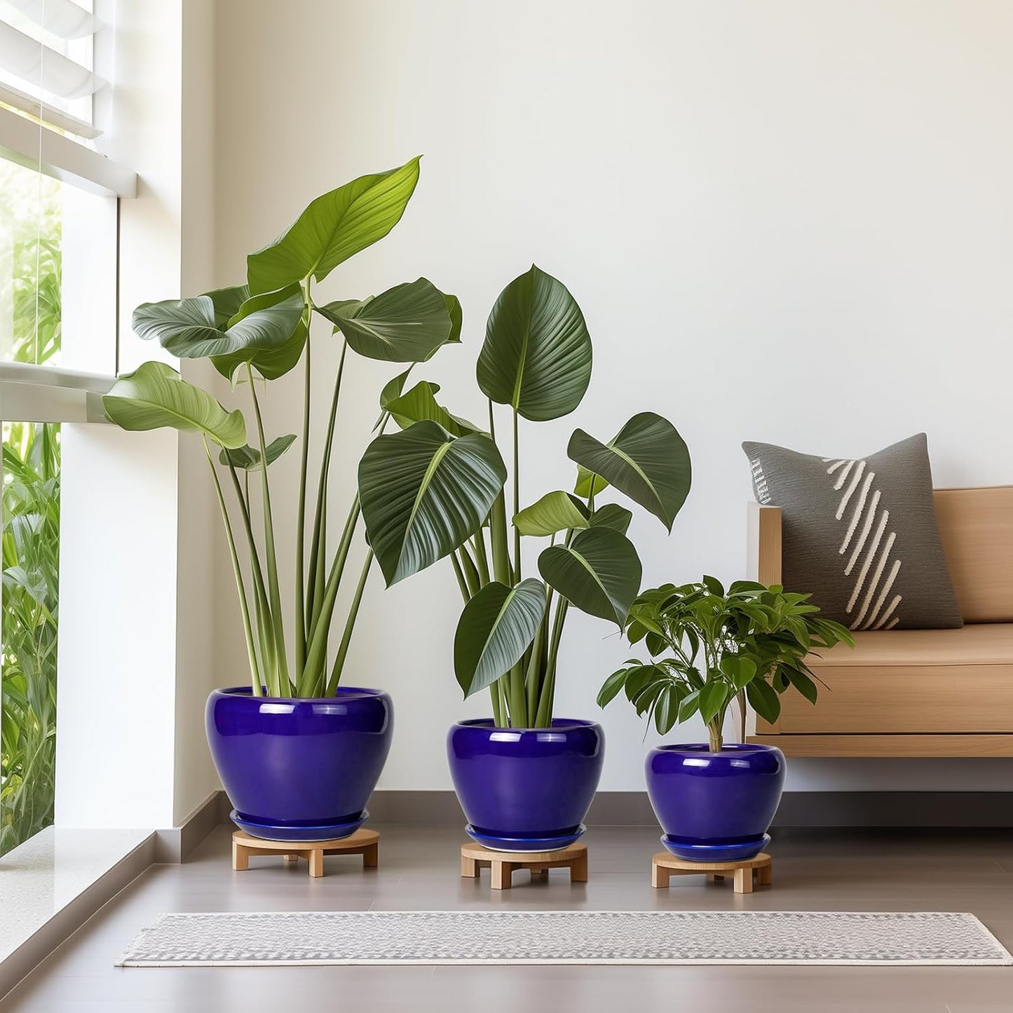 Flower Pots for Indoor Plants- Ceramic Pots for Plants 10 Inch 8 Inch 6 Inch Plant Pots with Drainage Holes and Saucers Decorative Large Planters for Outdoor Plants Set of 3 Blue