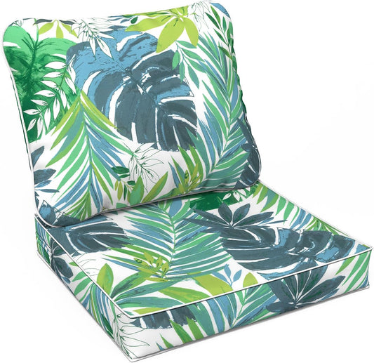 LVTXIII Outdoor Deep Seat Cushion Patio Seat and Back Cushion Set Seasonal Chair Cushion with Removable Cover and Adjustable Buckle for Home and Garden, 24"x24"x4", Islamorada Blue Green