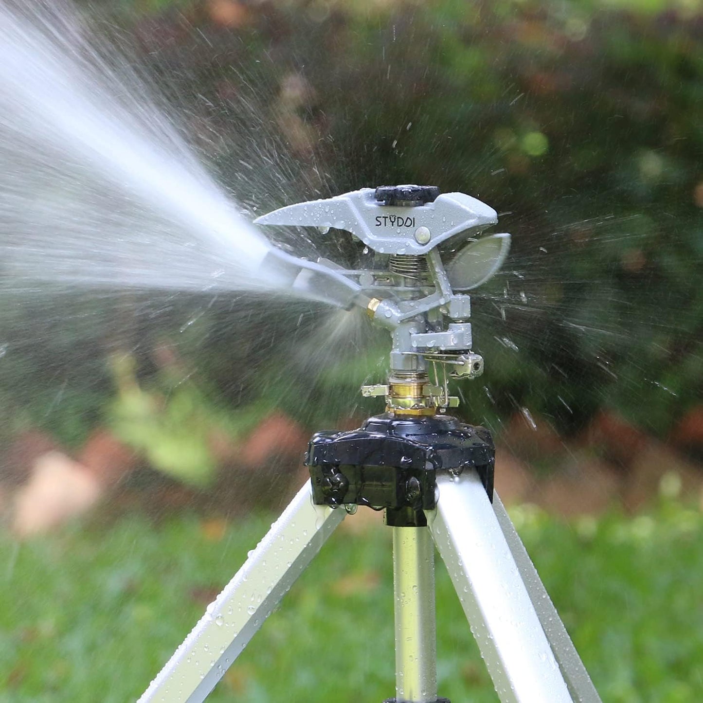 STYDDI Heavy Duty Impact Sprinkler on Tripod Base, Tall Metal Pulsating Telescoping Tripod Sprinkler for Large Area, Yard, Lawn, Garden, Waters up to 70 Ft. Diameter, Legs Extends Up to 36-inch