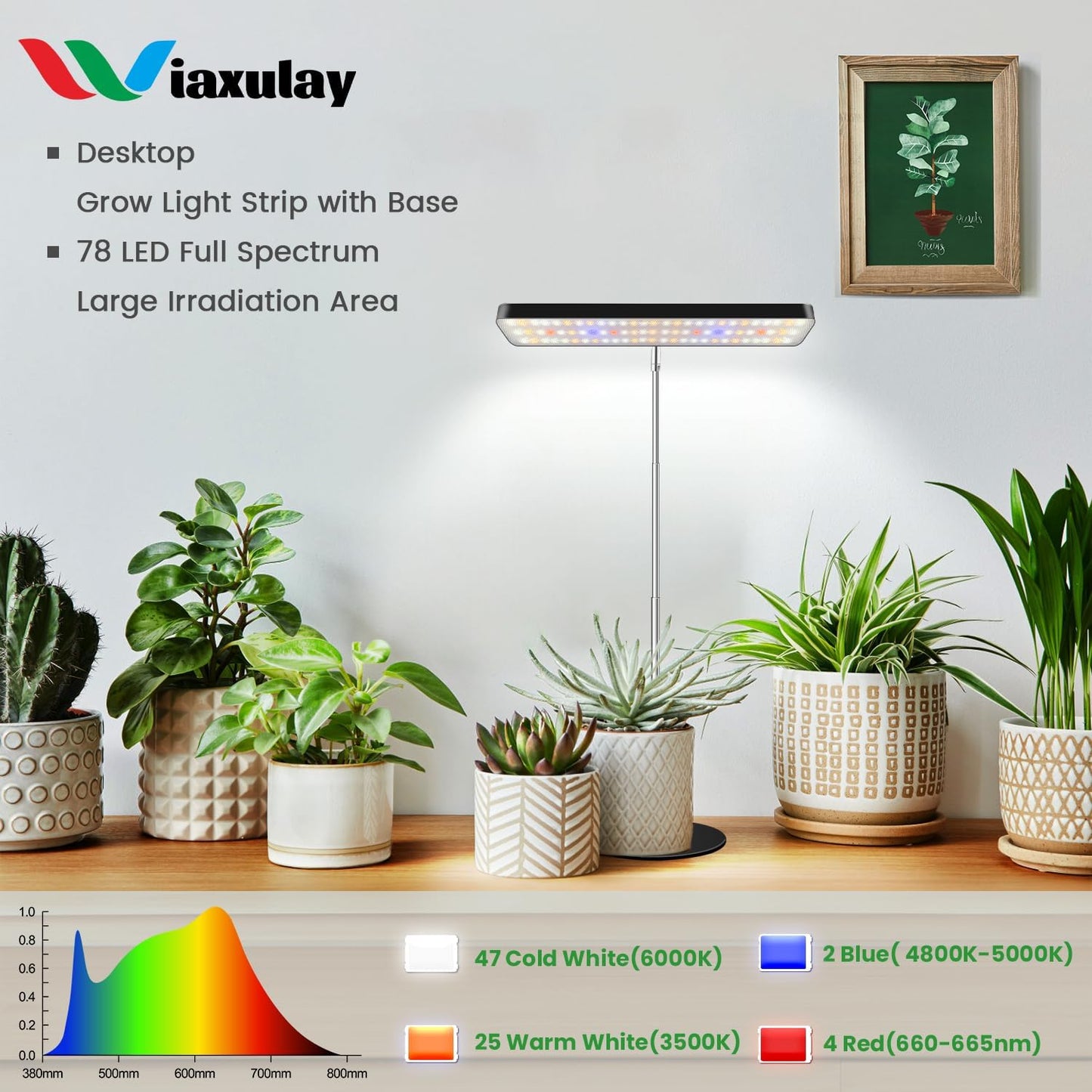 Wiaxulay Grow Lights, Full Spectrum Plant Light for Indoor Plants, Height Adjustable Desktop Grow Lamp with Auto Timer 6/12/16Hrs, 3 Lighting Modes,5 Brightness,Ideal for Potting Soil, 2 Pack