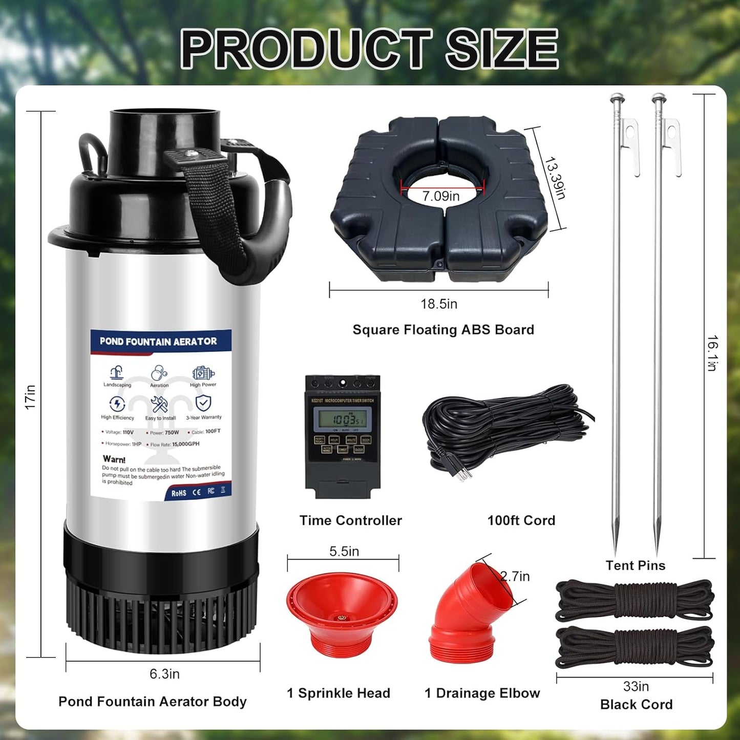 Pond Fountain Aerator 750W -Pond Fountain -1HP 15000 GPH Floating Aerator Pump-100ft Power Cord -For Ponds and Lakes 2025 Latest model