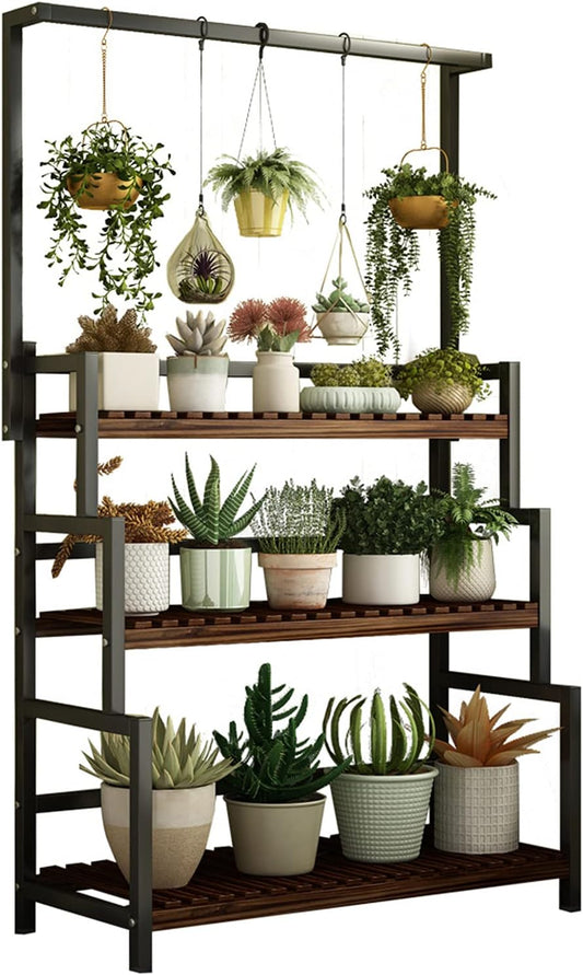 3-Tier Hanging Plant Stand Planter Shelves Flower Pot Organizer Rack Outdoor Indoor Display Shelving Plants Shelf Unit Holder for Terrace Garden Corner Balcony, Living Room Storage