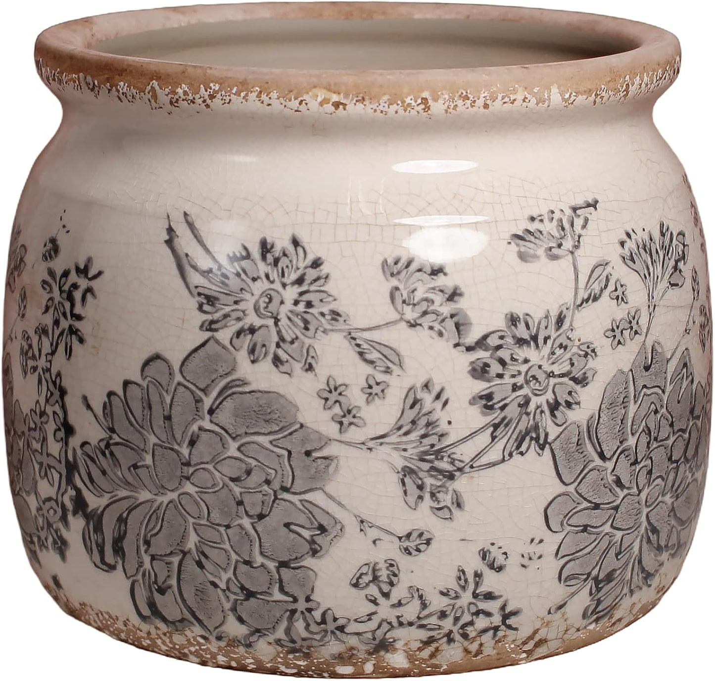 Ceramic Planters for Plants, Plant Pots with Drainage Hole, 6.29in. Flower Pots for Indoor Plants, Vintage Planters & Succulent Pots, Crackle Glaze Finish Plant Pots, Gray