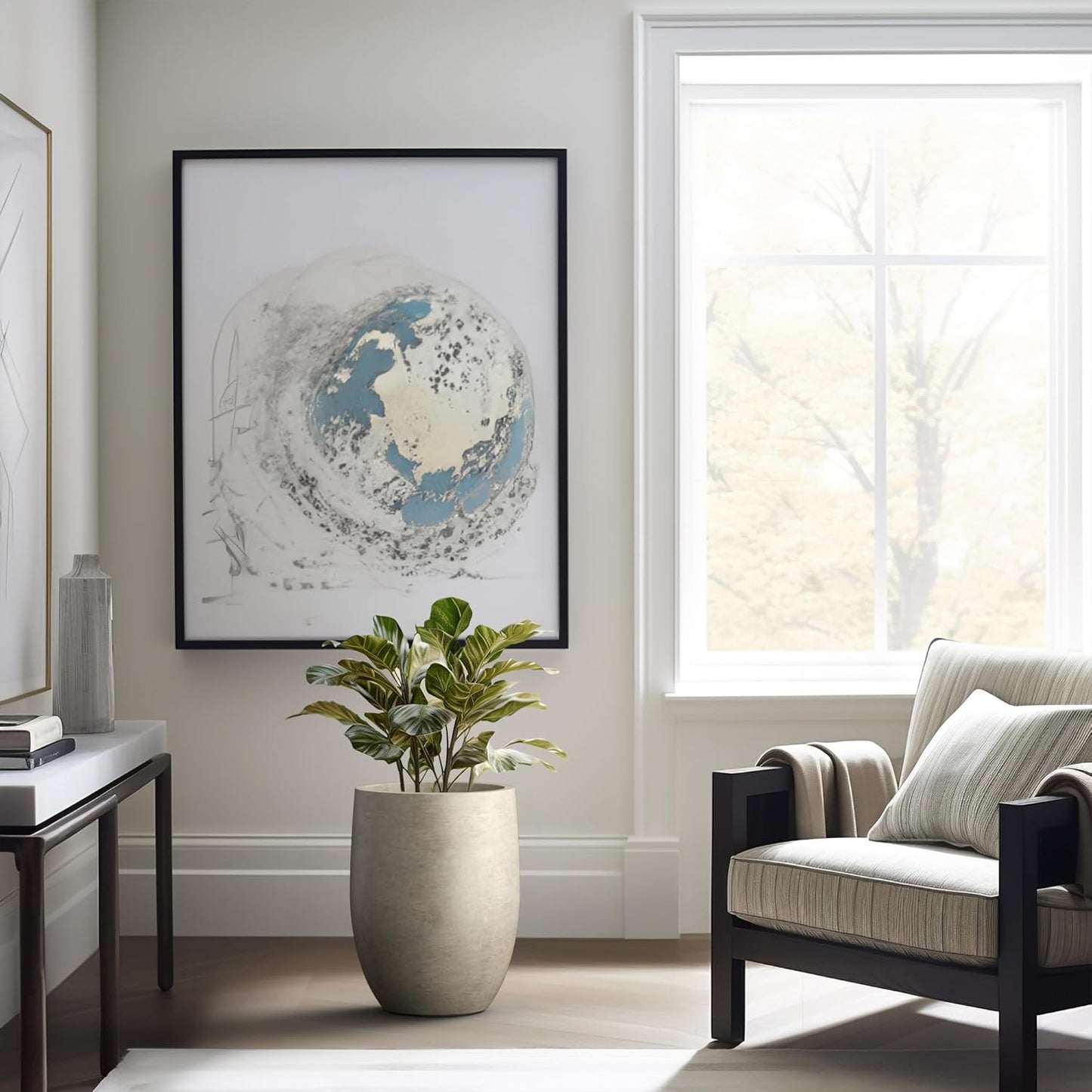 Kante 16.5 Inch Tall Concrete Planter, Large Indoor Outdoor Plant Pot with Drainage, Smooth Weathered Concrete Finish with Forest Green Interior, Ideal for Porch, Home, Garden, Patio