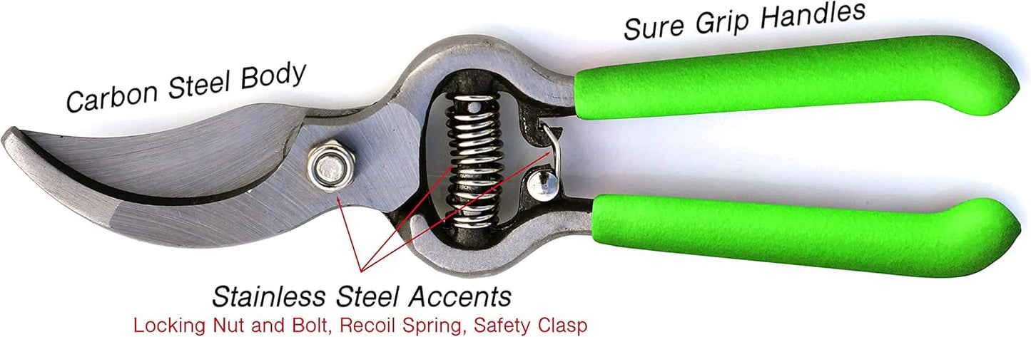 GARDEN GURU Classic Bypass Pruning Shears Clippers – Heavy Duty Forged Steel Garden Pruners – Safety Lock – Non Slip Comfort Grips – Cuts up to 1” Diameter – Professional Bypass Pruners for Gardening