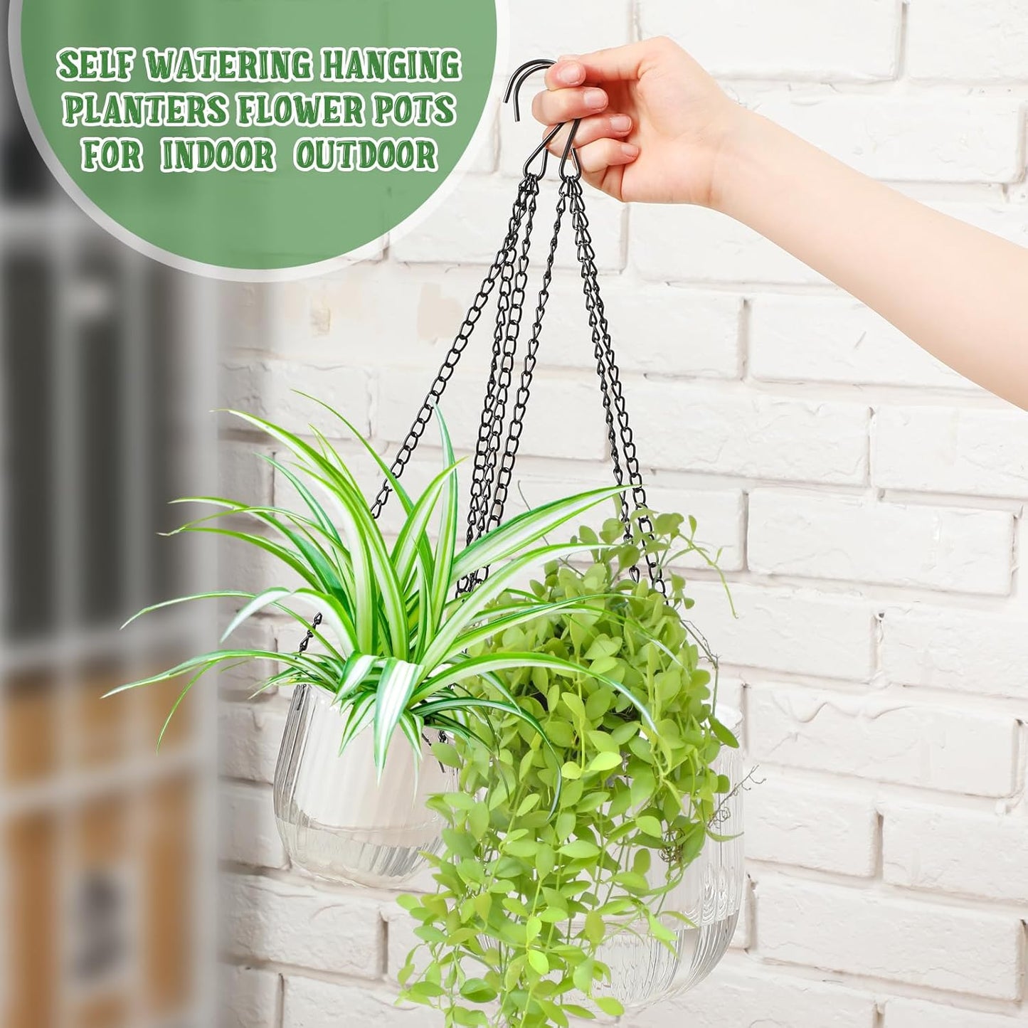 Maxcheck 4 Pcs Self Watering Hanging Planters Indoor Gift 6.5'' 4.5'' Hanging Flower Pots Baskets Outdoor Self Watering Plant with 3hooks Drainage Holes for Home(Clear)