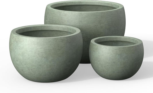 Kante 19.9",15.7",11.8" Dia Round Concrete Planter Set of 3, Outdoor/Indoor Large Bowl Plant Pots with Drainage Hole and Rubber Plug for Garden Patio Balcony Home, Mint Green