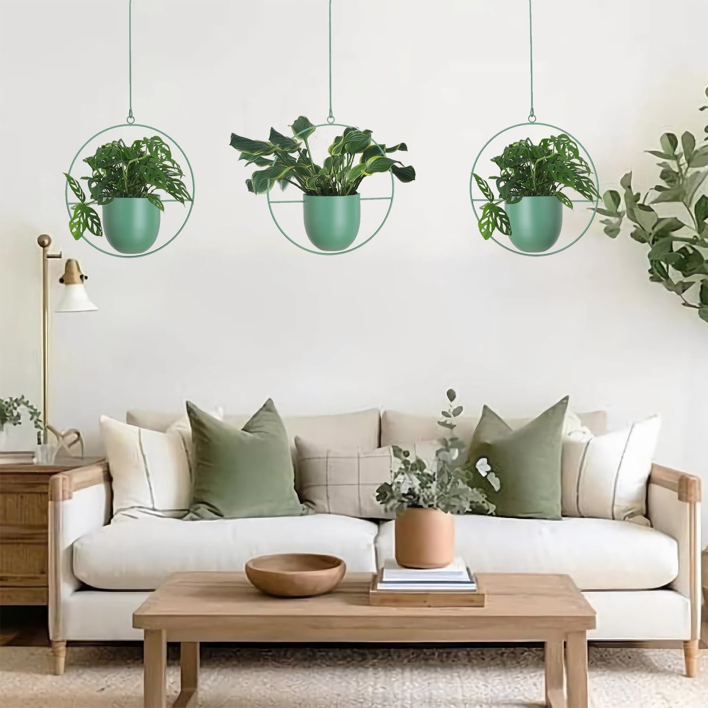 Hanging Planters 2 Pack Boho Mid Century Hanging Plants Hangers Metal Wall Ceiling Flower Pot Indoor Outdoor Vine Holder Room and Window Decor(Green)