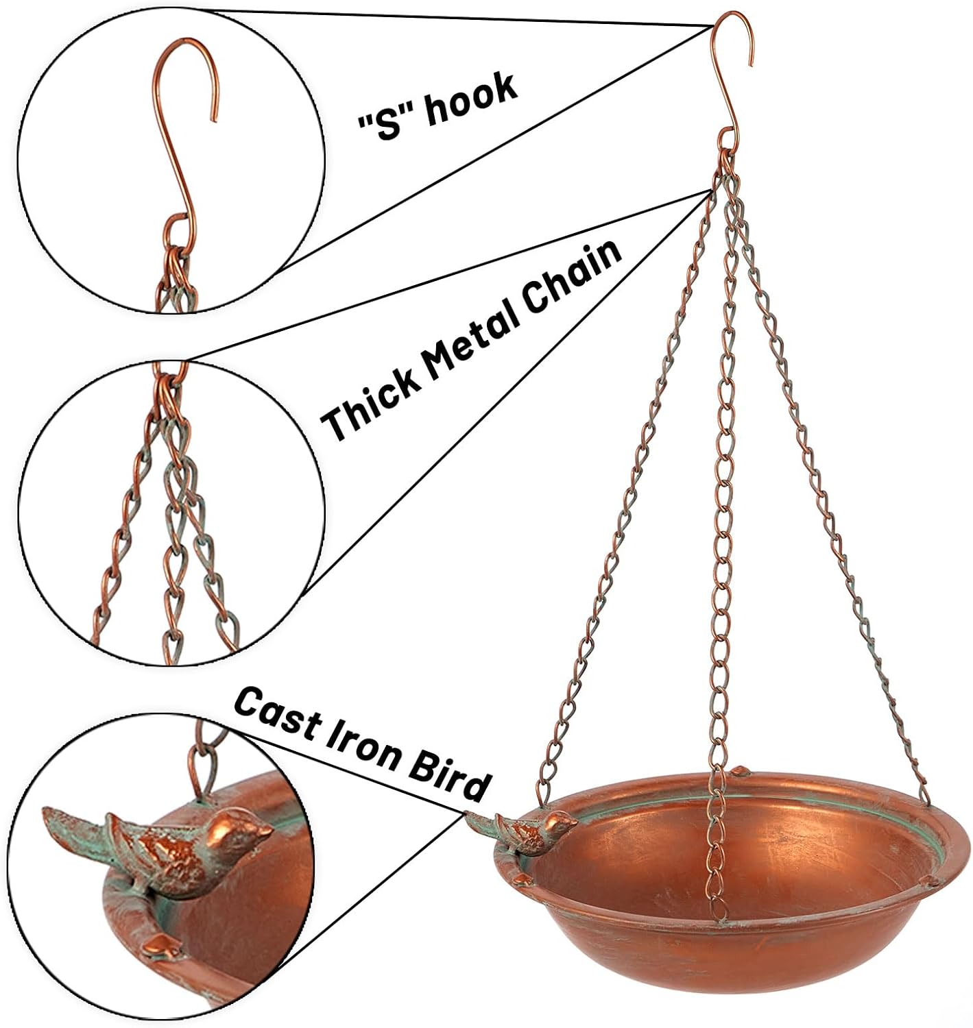 Metal Hanging Bird Baths for Outdoors,Outdoor Bird Feeder,Backyard, Patio Garden Yard Decoration (Champagne)