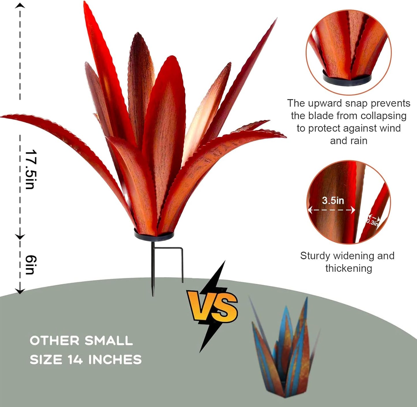 TOMBABY Enlarge Thickened Wind Resistant Metal Agave Garden Art Metal Plant Country Garden Sculpture Statue Outdoor Decoration Agave Metal Plant Courtyard Garden Lawn Ornament Gift (1, 12 Leaves red)