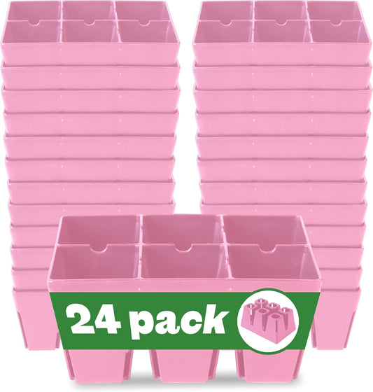 Epic Gardening Reusable Seed Starter Tray - 6 Cell/24 Seedling Starter Trays - Easy Watering, Indoor Greenhouse, Plant Starter, Gardener-Friendly for Seedlings | UV-Treated & BPA-Free - Pink