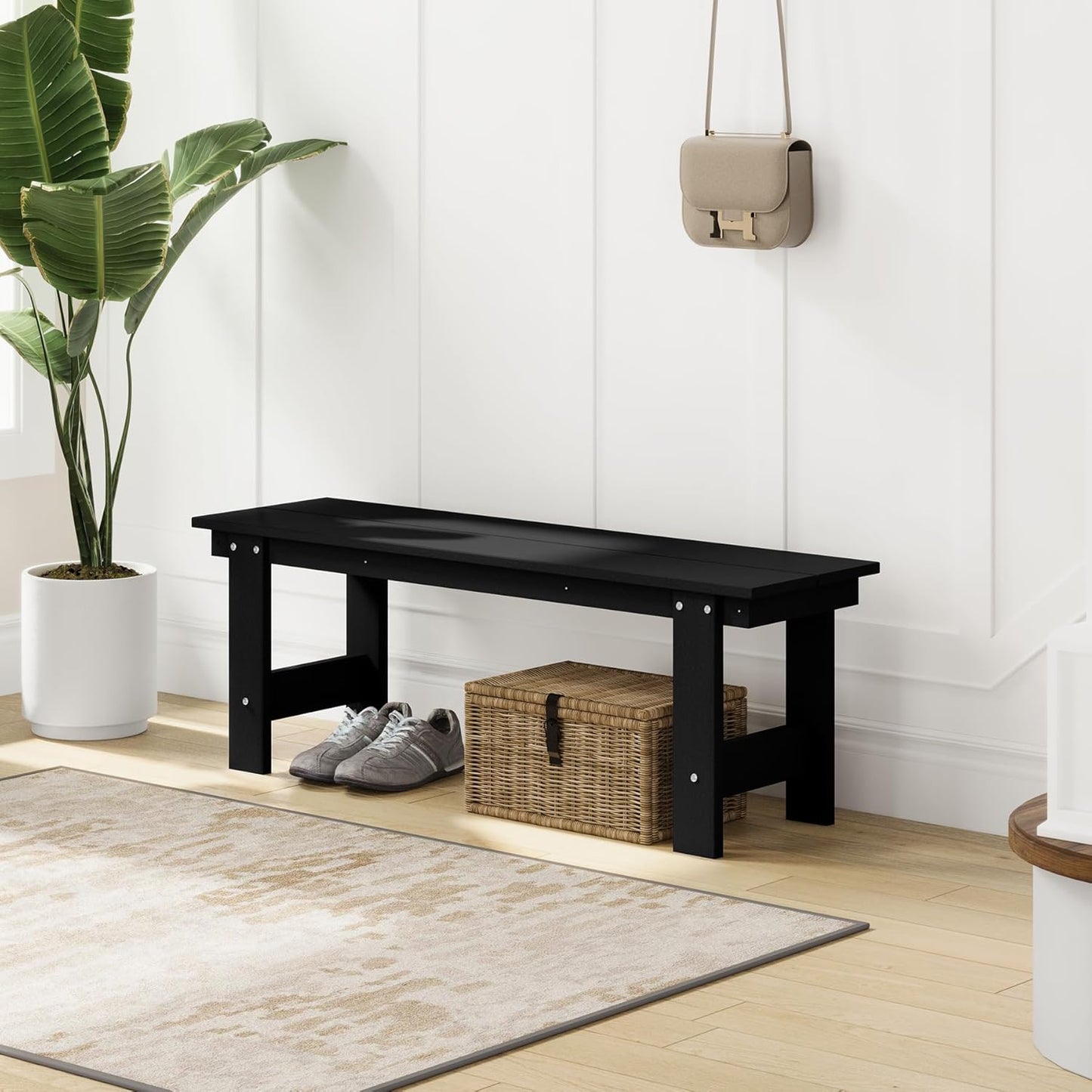 Garden Bench, Front Porch Bench Entryway Park Bench, Patio Backless Garden Seat for Outdoors/Indoor, Low Farmhouse Bench, Black