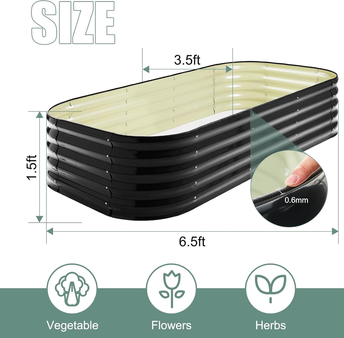 2Pcs 17" Tall Raised Galvanized Steel Garden Bed Modular Planter for Gardening, Vegetables, Flowers Tall Oval Galvanized Metal 9-in-1 Raised Garden Beds Outdoor (Graphite Black)