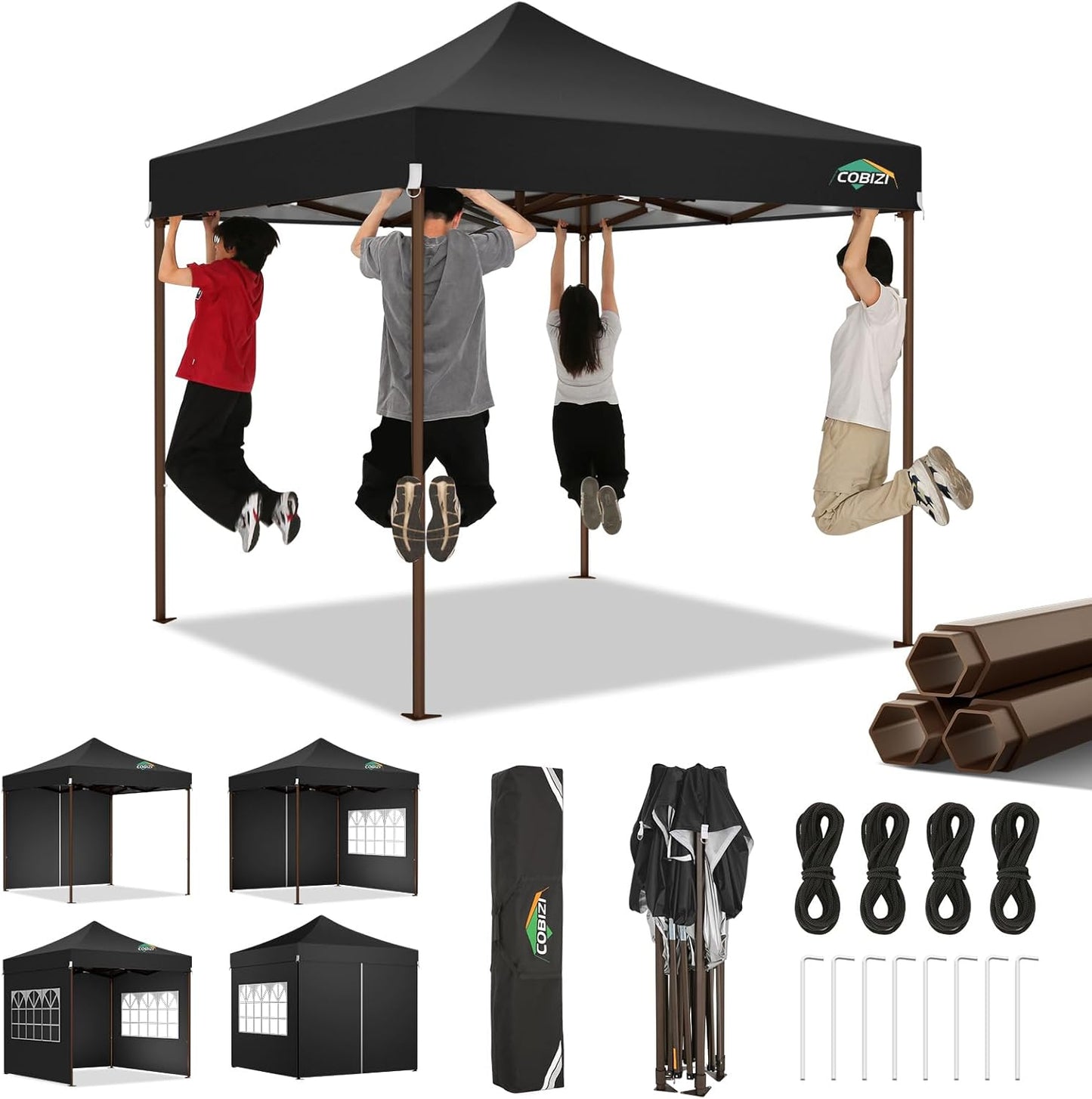 COBIZI 10x10 Pop Up Canopy Tent Heavy Duty with 4 Sidewall, Commercial Outdoor Easy Pop Up Gazebo for Party Wedding All Weather Waterproof UV 50+ with Carry Bag(Leg Upgraded),Black