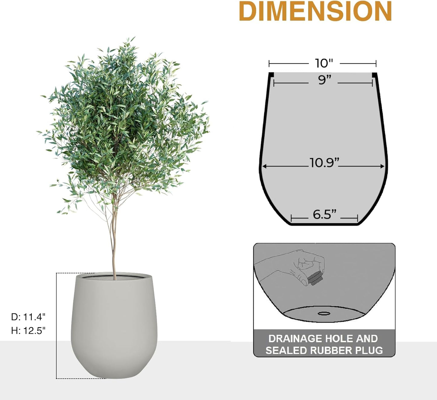12.5" H x 11.4" D Corso Fiberstone Round Tapered Planter with Drainage Hole, Smooth Finishes, Weather Resistant for Indoor and Outdoor Use (Light French Gray, 9" Pot Opening)