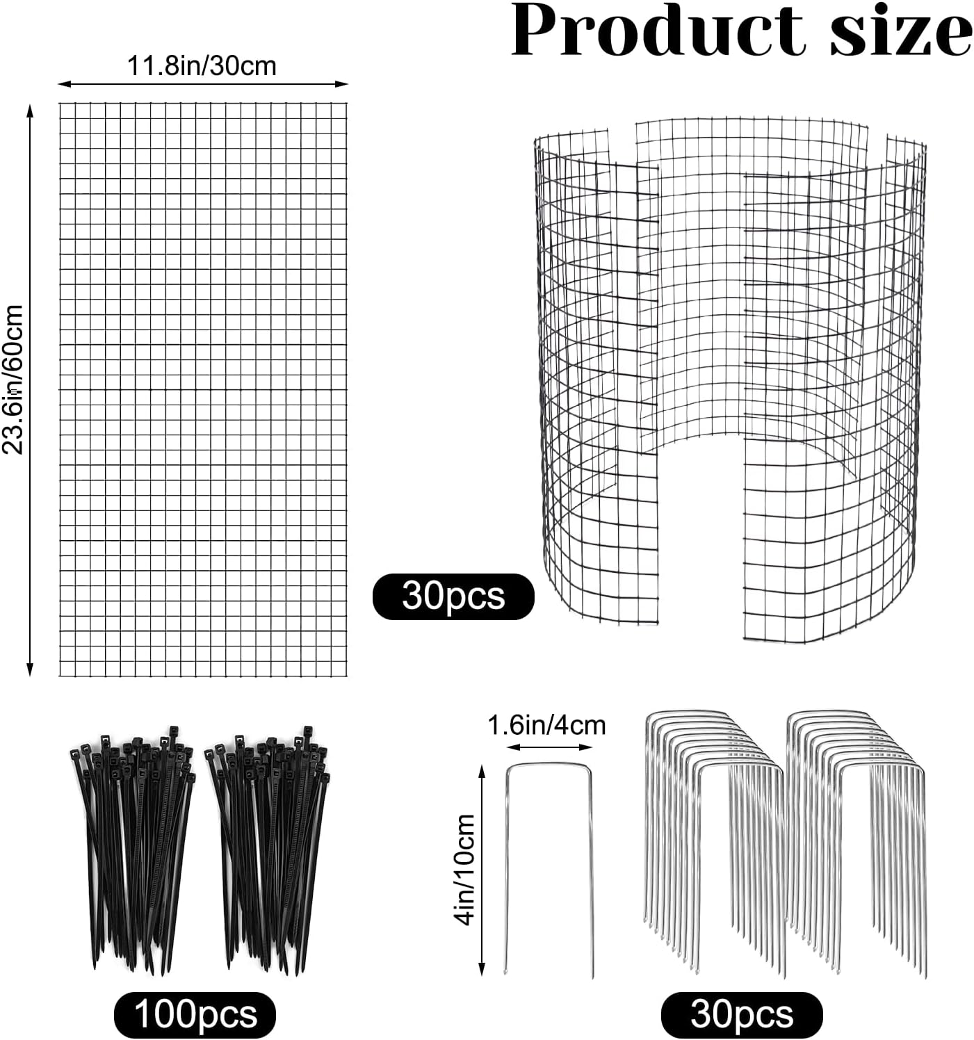 30 Pcs 24'' x 12'' Large Wire Plant Protector from Animals, 10 Pack Metal Plant Cage Chicken Wire Cloche with Ground Stakes and Nylon Tie to Keep Animals Out, Garden Protection Bunny Barricade