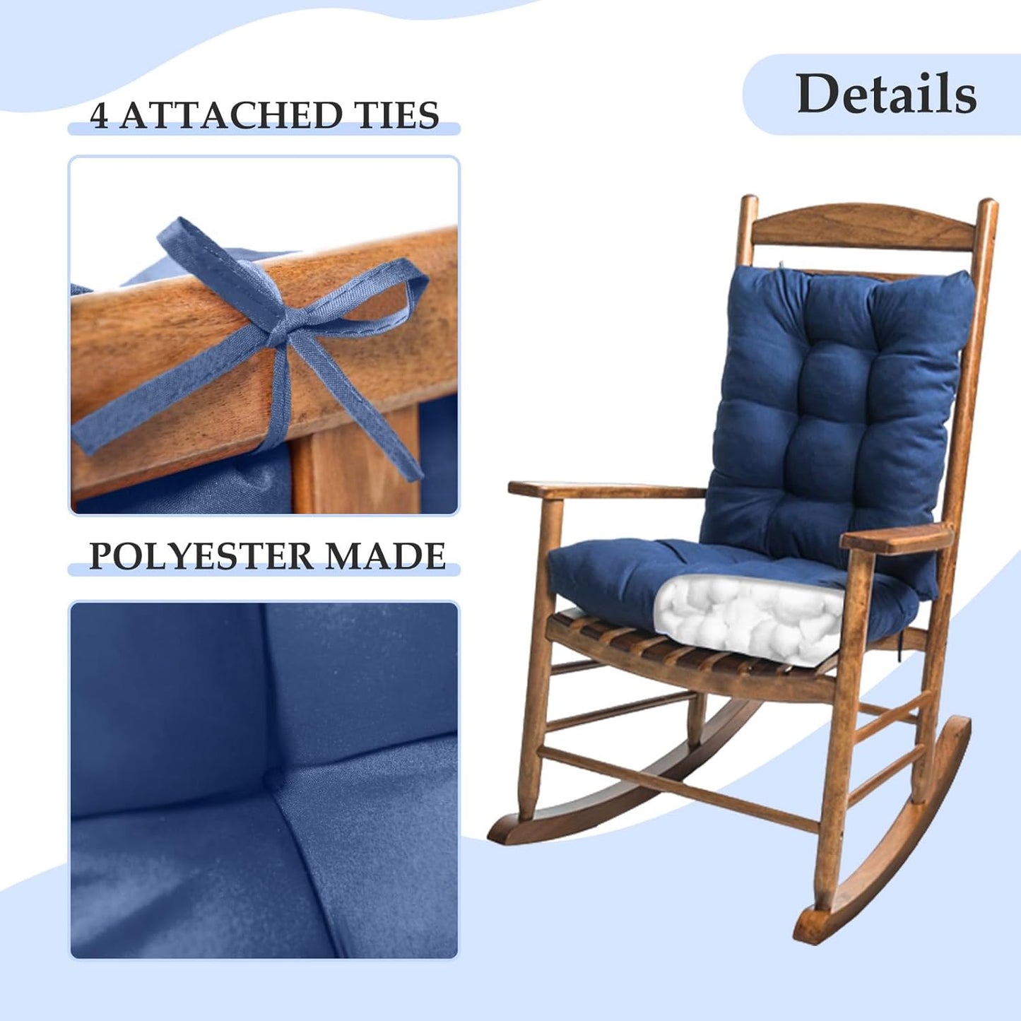 Yellow Rocking Chair Cushion Indoor Outdoor High Back Seat Pad Soft Chair Cushion for Patio Porch Garden Kitchen Office