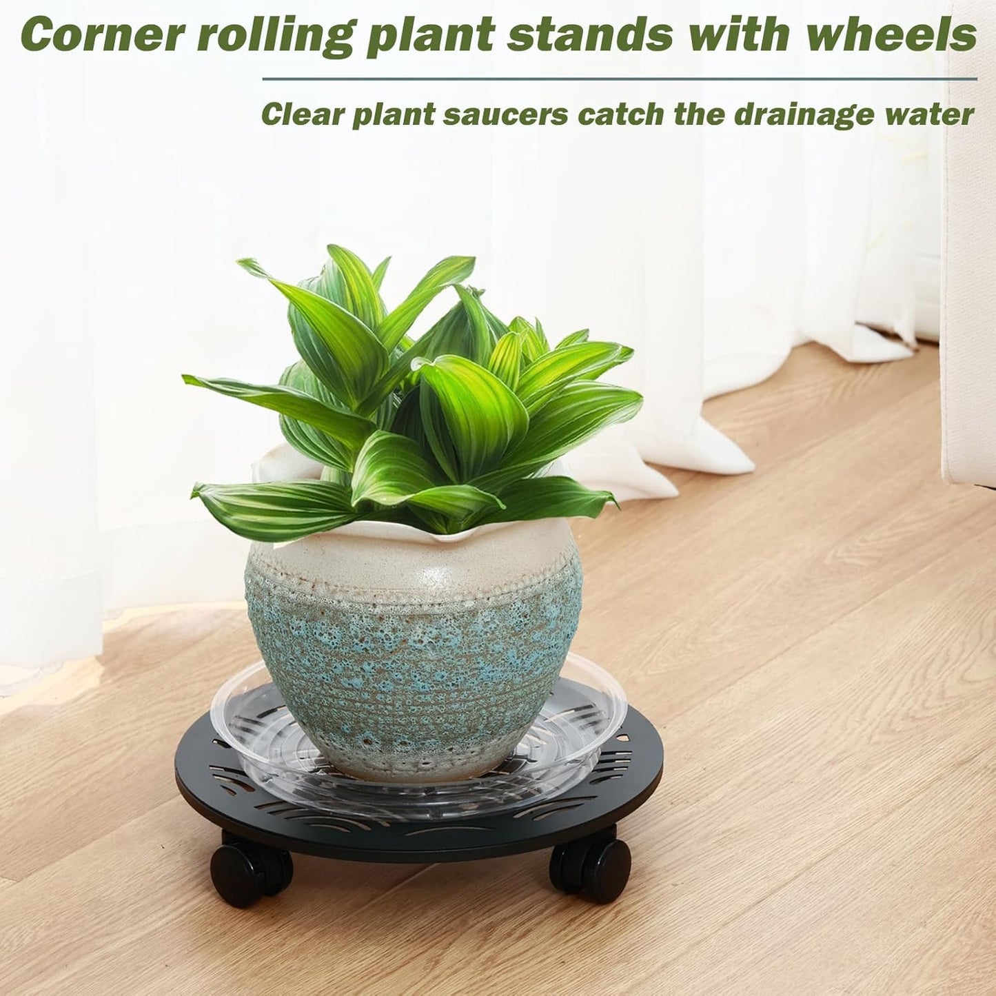 3 Packs 13.5" Large Metal Plant Caddy with Wheels Heavy-Duty Plant Dolly Pot Mover Rollers Rolling Plant Stands Indoor Outdoor Wheeled Plant Holder Coaster Trolley