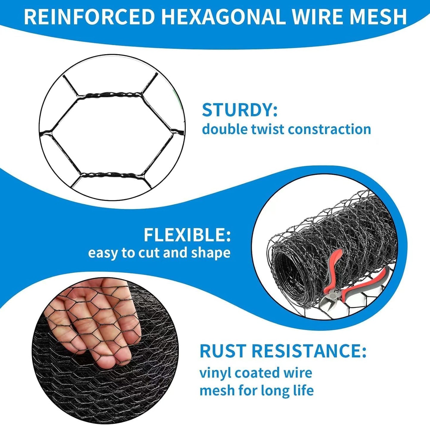 12'' x 50' Black Chicken Wire Fencing, 1 inch Chicken Wire and 20 Gauge Poultry Netting, Garden Mesh Fence Roll for Floral Arrangements/Crafts/Farm/Livestock/Pet Protection