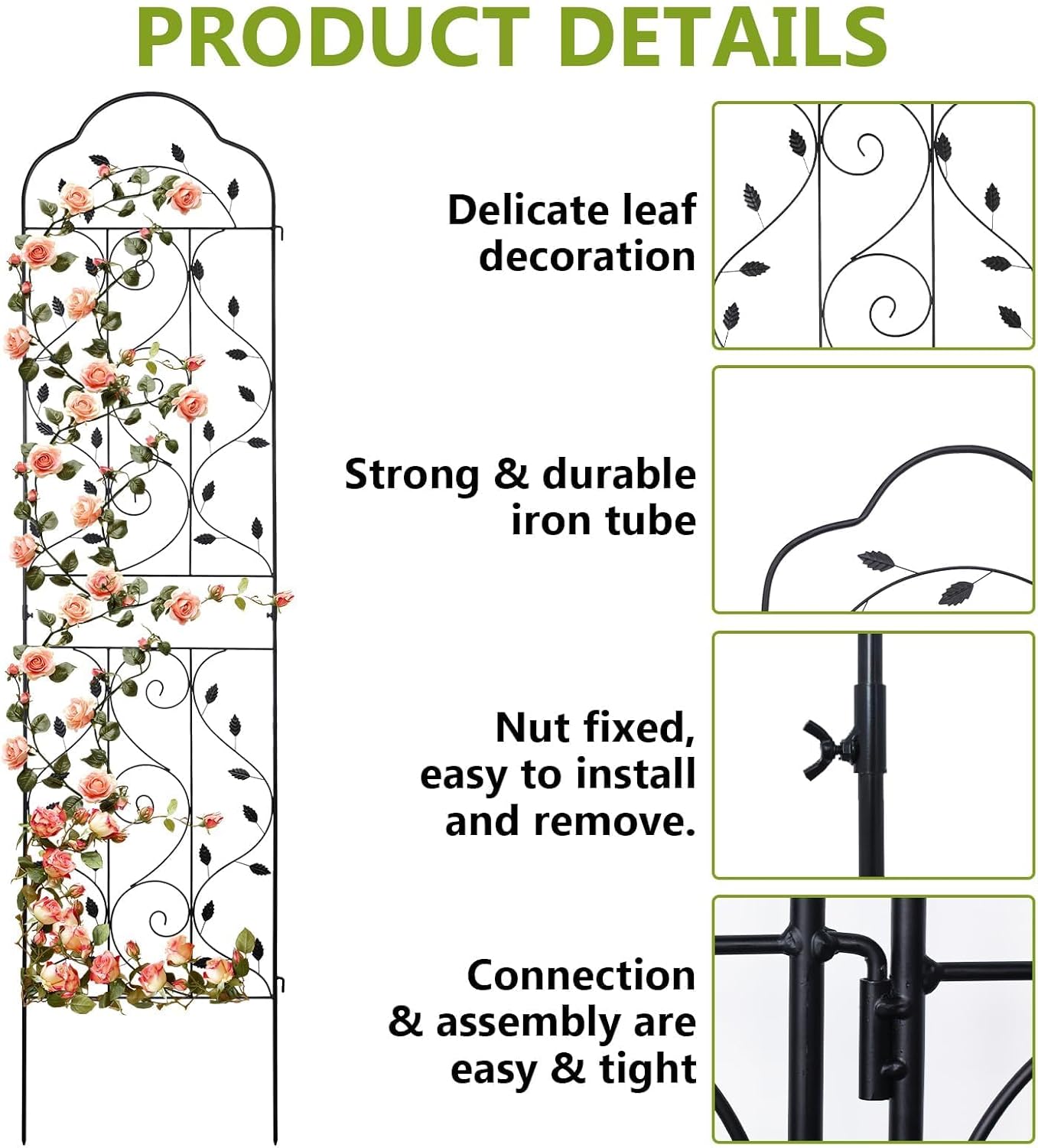 hogardeck 4 Packs 84 * 19 inch Metal Garden Trellis for Climbing Plants Outdoor,Heavy Duty,Black Coating Rustproof Trellis for Rose, Vegetable, Flowers, Expandable,Perfect for Training Climbing Plants
