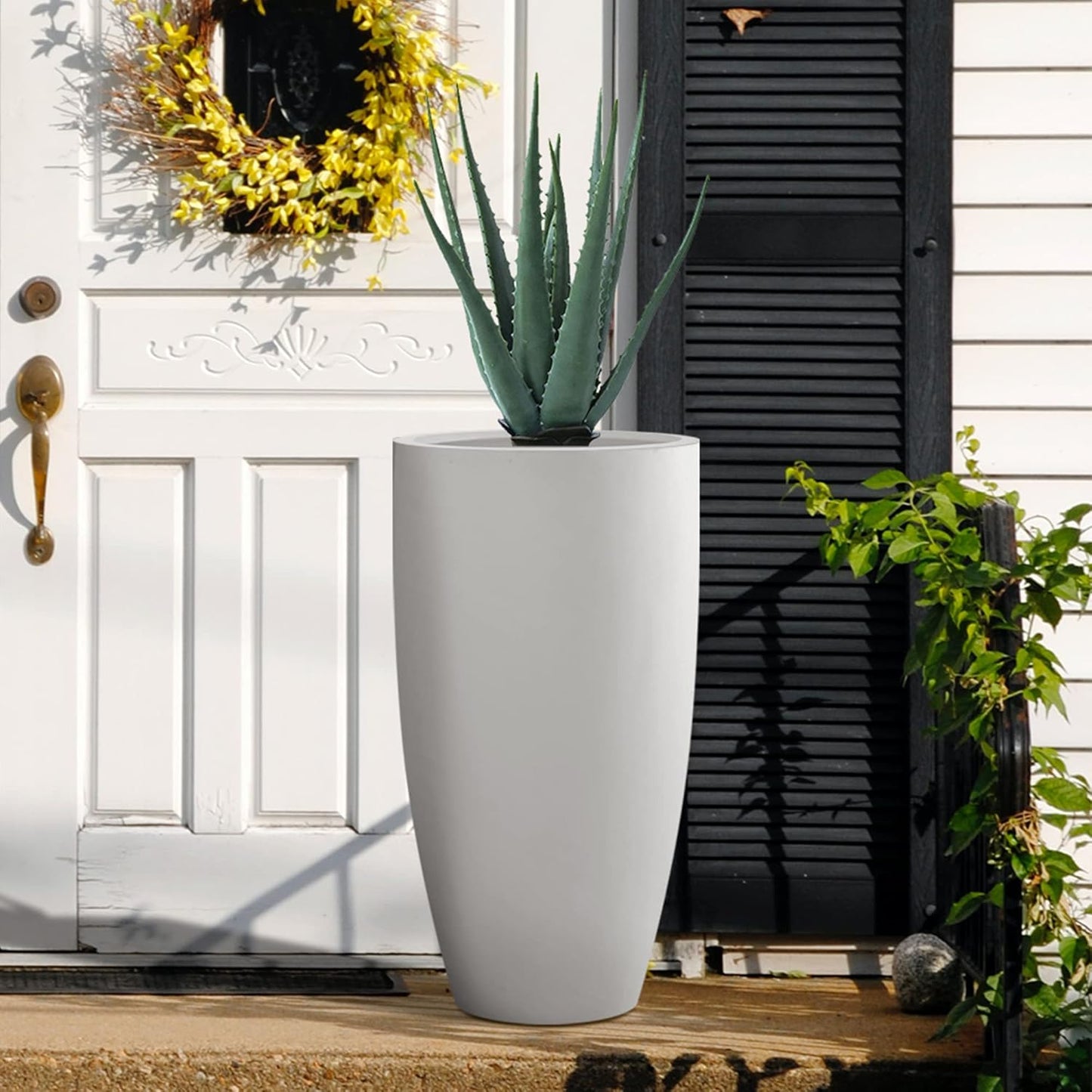 Kante 23.6" H Pure White Finish Concrete Tall Planters Large Outdoor Indoor Decorative Plant Pots with Drainage Hole and Rubber Plug, Modern Tapered Style for Home and Garden