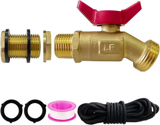 Rain Barrel Spigot Kit 3/4" GHT Lead-Free Compliant Brass Garden Hose Valve+Brass Garden Hose Bulkhead Fitting for Rain Barrels Aquariums Water Tanks Tubs Pools Spigot