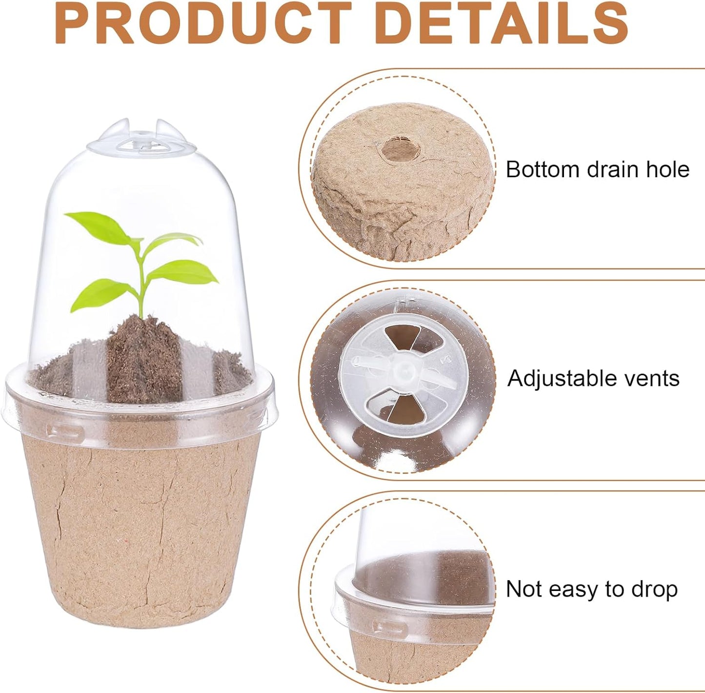 40pcs Biodegradable Seeding Starter Pots for Planting - 2.3" Plant Nursery Pots with Humidity Dome - Peat Pots for Seedlings Garden Vegetable Flower Germination