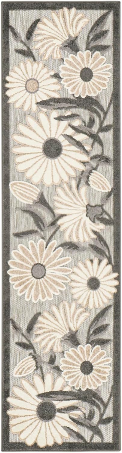 Nourison Home Aloha Outdoor Beige 2'3" x 8' Area Rug, Easy Cleaning, Non Shedding, Bed Room, Living Room, Dining Room, Deck, Backyard, Patio (2x8)