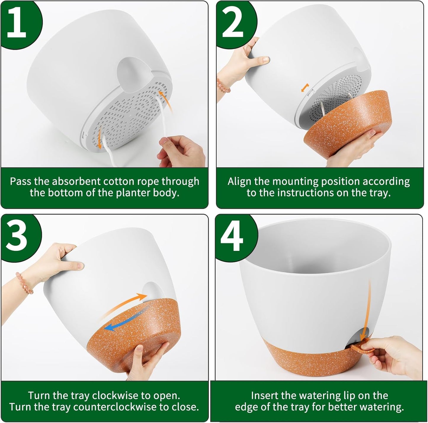 GARDIFE 12 inch planters, Plant Pots,Self Watering Pots, 2 Pack Large Plastic Flower pots with Deep Reservior and High Drainage Holes for Indoor Outdoor Plants and Flowers, White