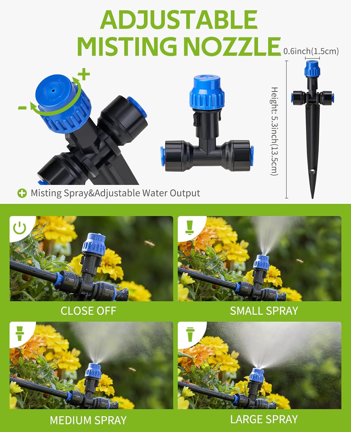 HIRALIY 59FT Greenhouse Misting Drip Irrigation Kit, Hanging Plant Watering, Garden Watering System with 1/4" Blank Tubing and Misting Nozzles, Quick Connector Design Automatic Irrigation System