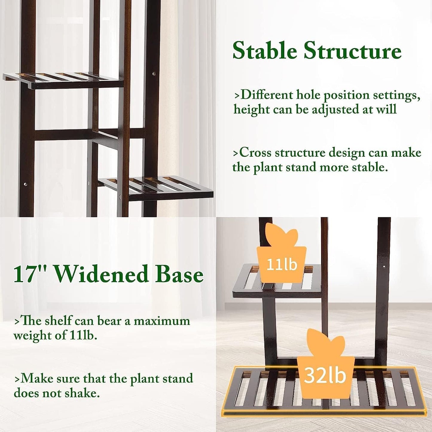 DolceLuna Plant Stand Indoor 6 Tier, Bamboo Plant Shelf Corner Display Rack, 46 Inch Tall Multiple Planter Pot Holder, Space-Saving Flower Stand for Living Room Balcony Garden Patio