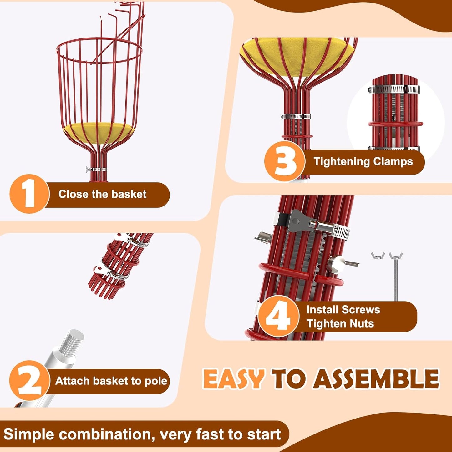 SISIUPASSIE 20FT Reach Fruit Picker, Apple Picker Pole with Basket Telescoping Tool for Apple Lemon Orange Mango Avocado Fruit Tree Picking