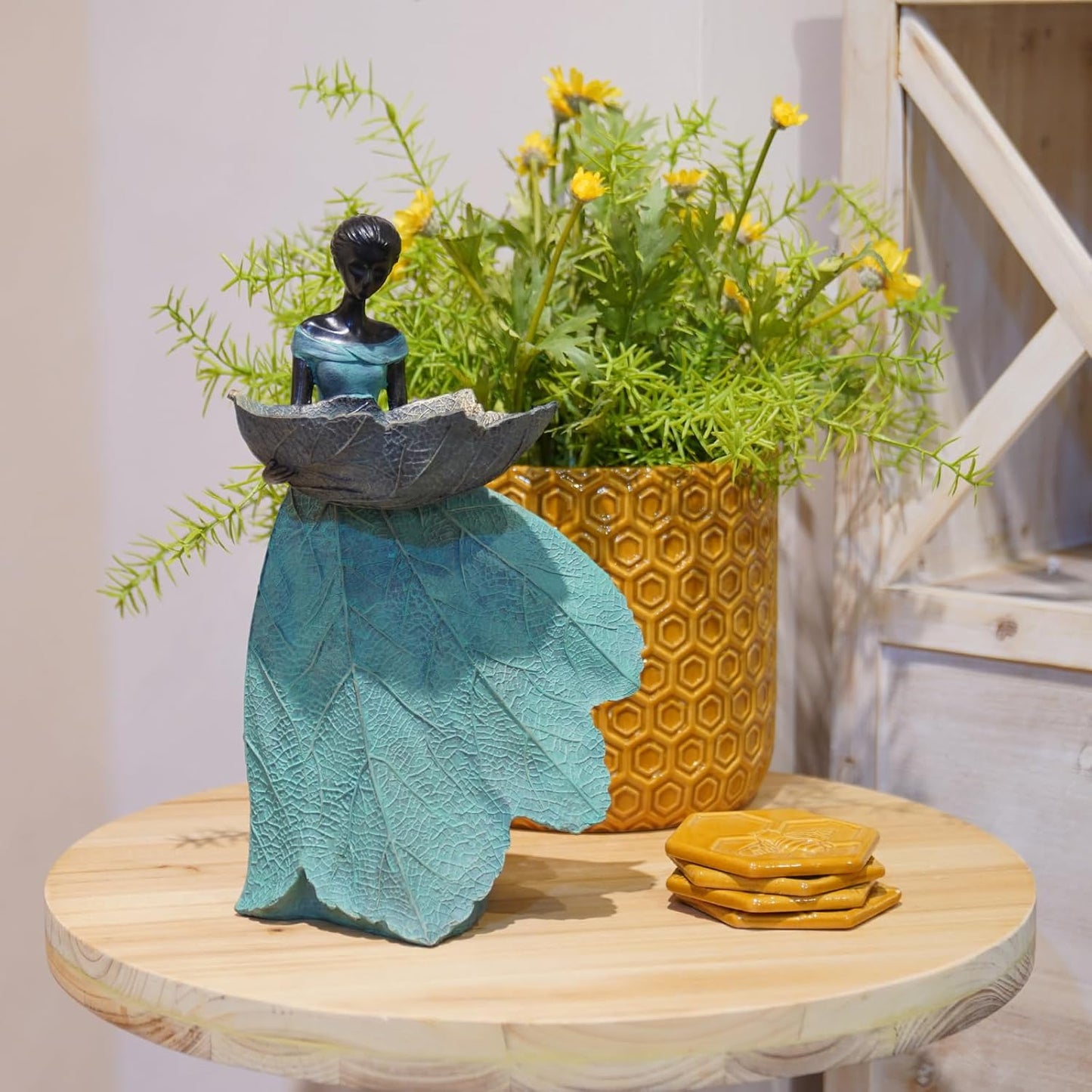 DiliComing Fairy Garden Statue Bird Feeder - 12 Inch Fairy Statue for Home Decoration, Resin Outdoor Statues for Garden Decoration, Best Bird Feeder Garden Gift for Women (Green)