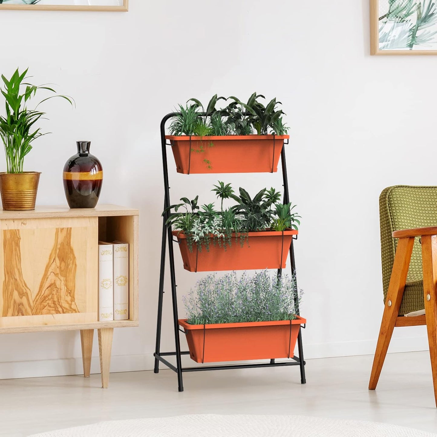 Vertical Raised Garden Bed 3 Tier Elevated Garden Planters Standing Planter Box Outdoor and Indoor for Plants Herbs Flowers Vegetables Brick Red