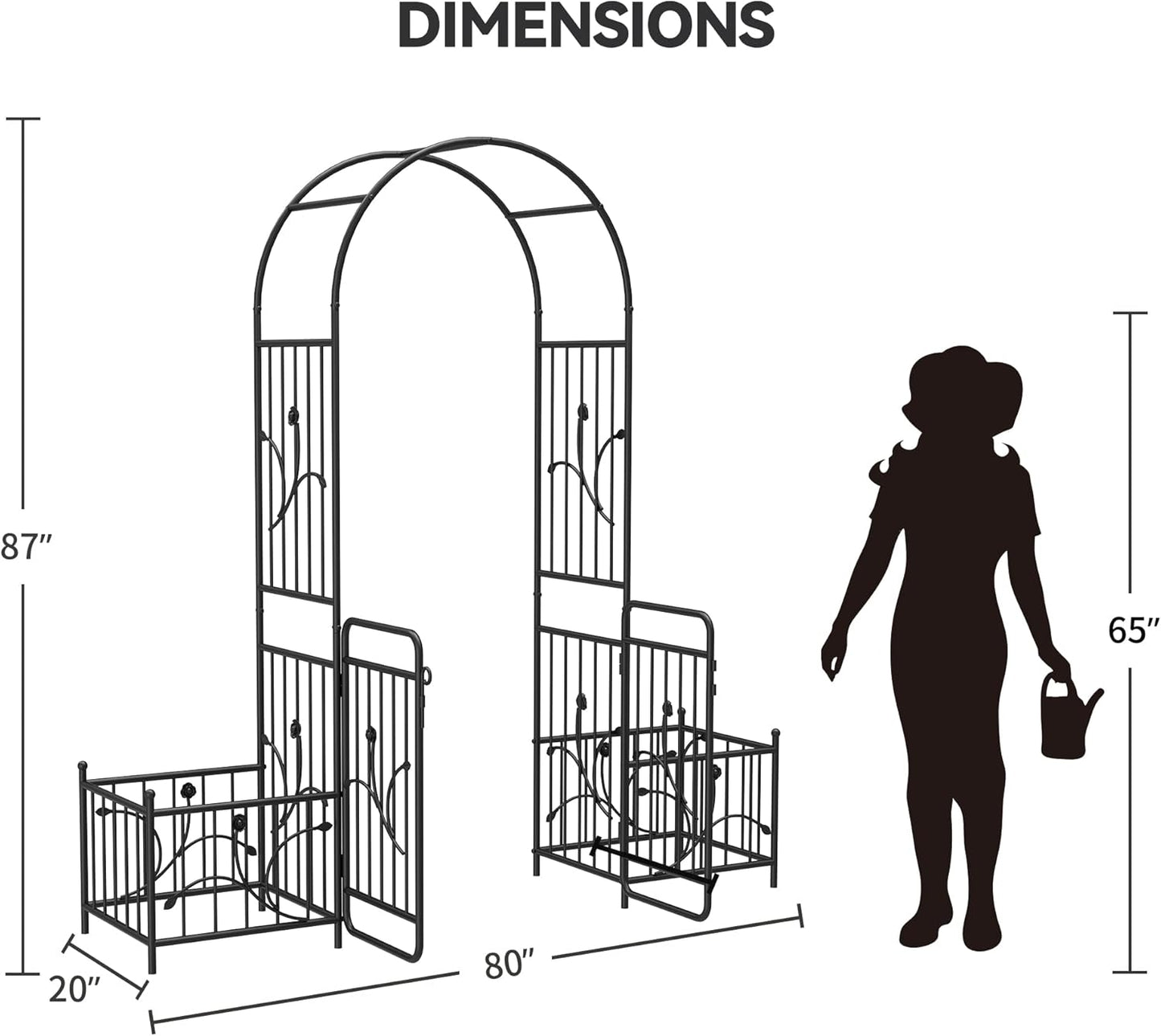 YITAHOME Garden Arbor with Gate and Planter Boxes, 87IN Wedding Arches for Ceremony, Metal Garden Arch for Climbing Plants Outdoor, Black Garden Archway for Lawn, Patio and Backyard