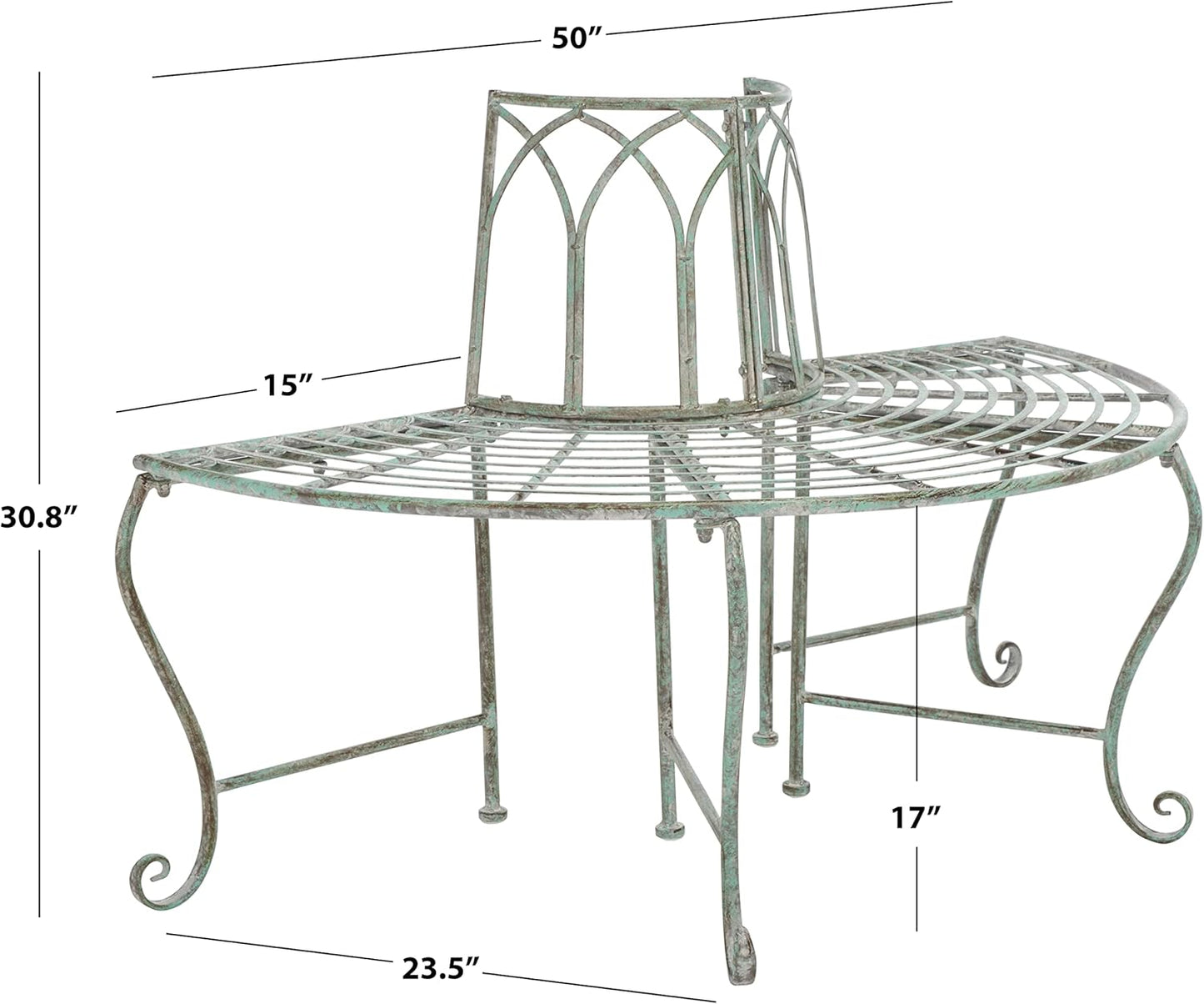 SAFAVIEH Outdoor Collection Abia Victorian Antique Dark Green Wrought Iron 50-inch Wide Tree Bench